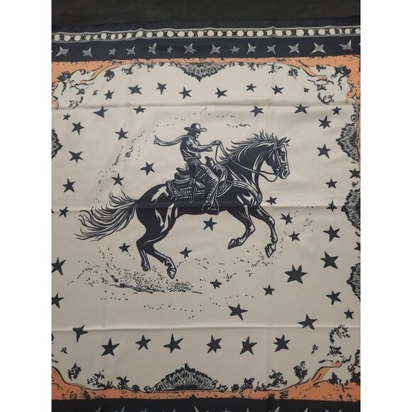 Western Cowboy & Horse Silky Scarf Bandana 26"x26" Star Pattern Navy Border - Picture 3 of 10